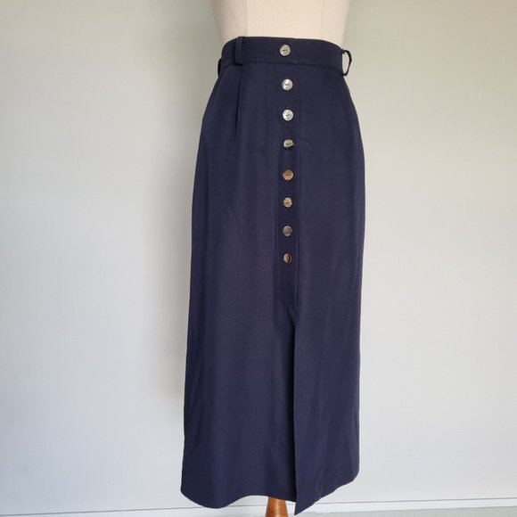 Sportscraft Navy Blue Button Up Midi Skirt Vintage 90s Size 16 - Picture 2 of 10